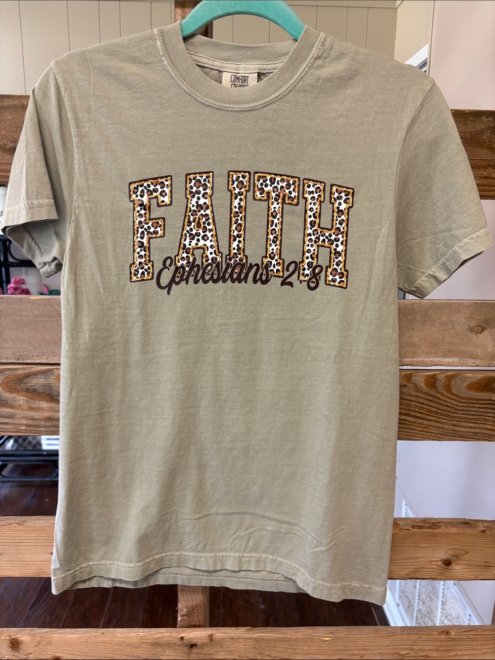 Comfort Colors womens Sage 'FAITH' Leopard Graphic Tee